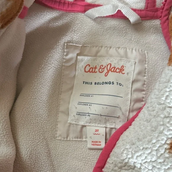 Cat & Jack Floral Sherpa Jacket with Pink Zipper 3t - Picture 2 of 3